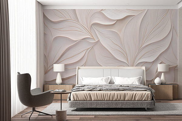 White wall with white leaves Wall murals White wall with white leaves