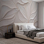 Wall mural White wall with white leaves