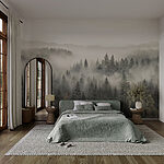Wall murals Forest with fog and mountains