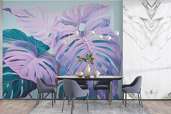 Wall murals Lush tropical leaves in soft hues