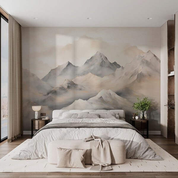 Painting of mountains with clouds Wall murals Painting of mountains with clouds