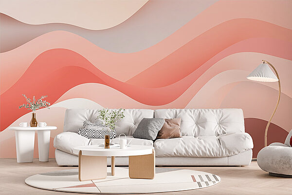 Wall murals Pink and white wavy lines
