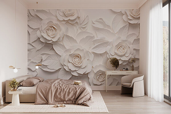 White paper flowers and leaves Wall murals White paper flowers and leaves