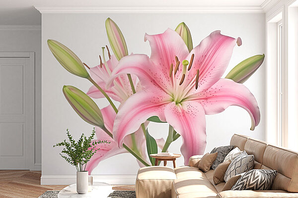Wall murals Pink lily with buds