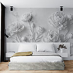 Wall murals White flower carving on a wall