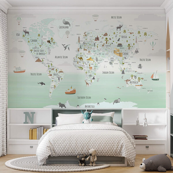 Wall murals Map of the world with animals