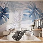 Wall murals Delicate blue foliage design