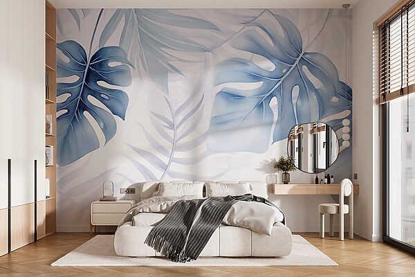 Delicate blue foliage design Wall murals Delicate blue foliage design