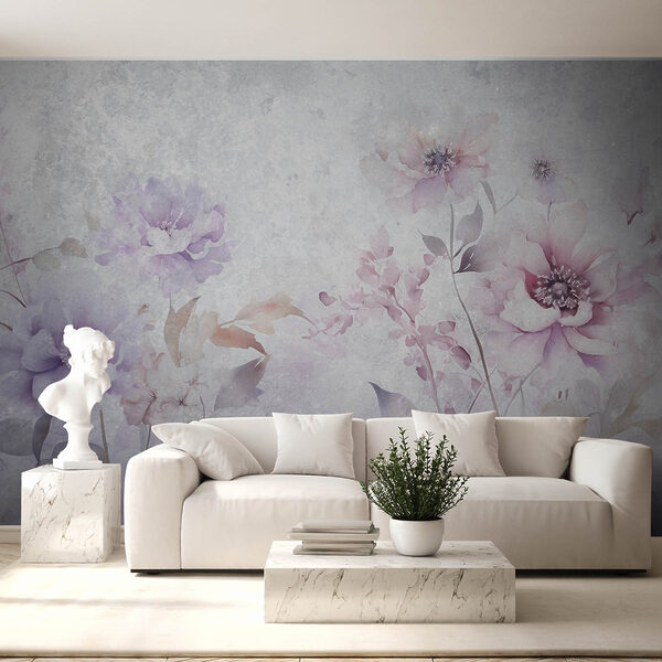 Painting of flowers on a white background Wall murals Painting of flowers on a white background