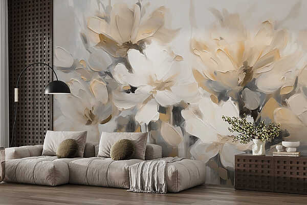 Wall mural Painting of flowers on a white background