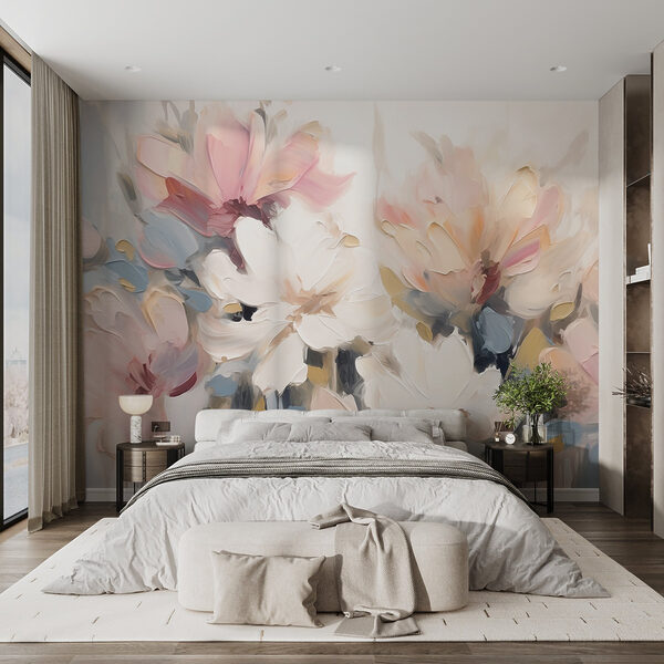 Painting of flowers on a white surface Wall murals Painting of flowers on a white surface