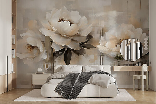 Painting of flowers on a white background Wall murals Painting of flowers on a white background