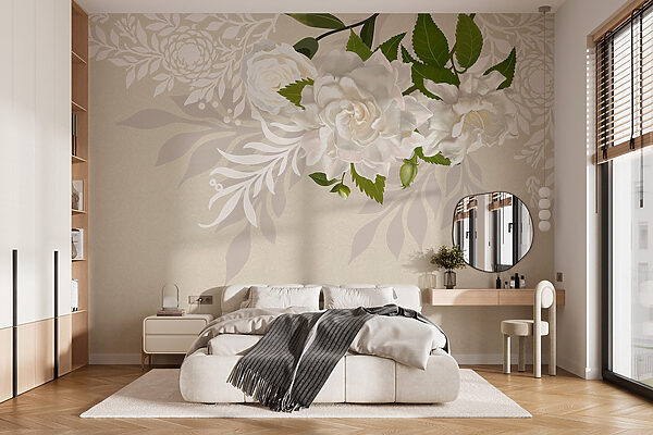 White flowers with green leaves Wall murals White flowers with green leaves