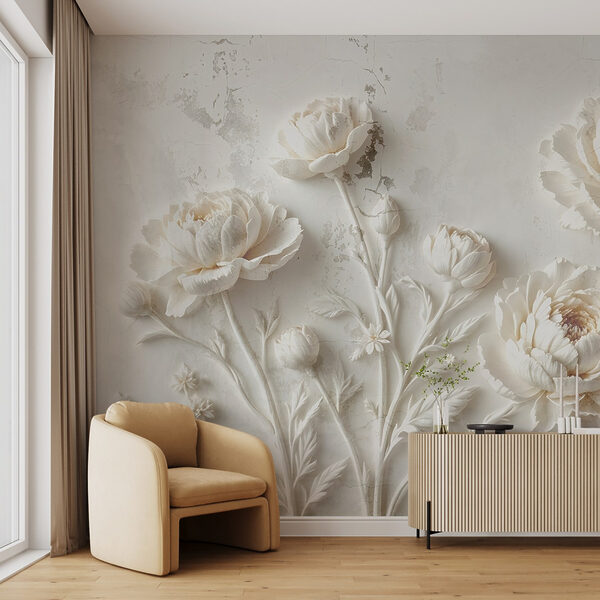 Wall murals White flower carving on a wall (SKU: w03553) Wall murals Wall murals White flower carving on a wall (SKU: w03553)