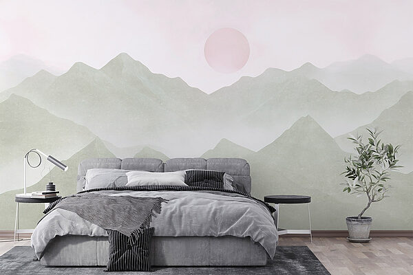 Mountain range with a sun in the distance Wall murals Mountain range with a sun in the distance