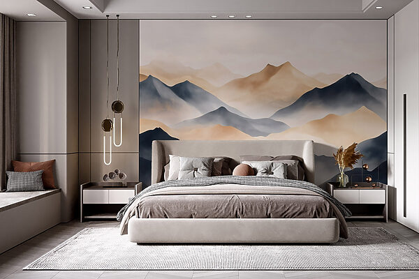 Mountain range with fog Wall murals Mountain range with fog