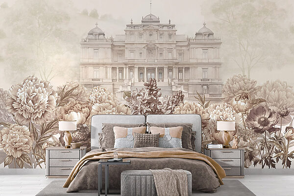 Large white building with flowers Wall murals Large white building with flowers
