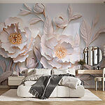 Wall murals White flowers and leaves on a white surface