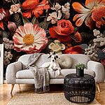 Wall murals Group of flowers on a black background