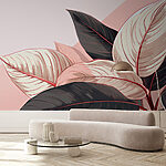 Wall murals Lush leaves in soft pastel tones