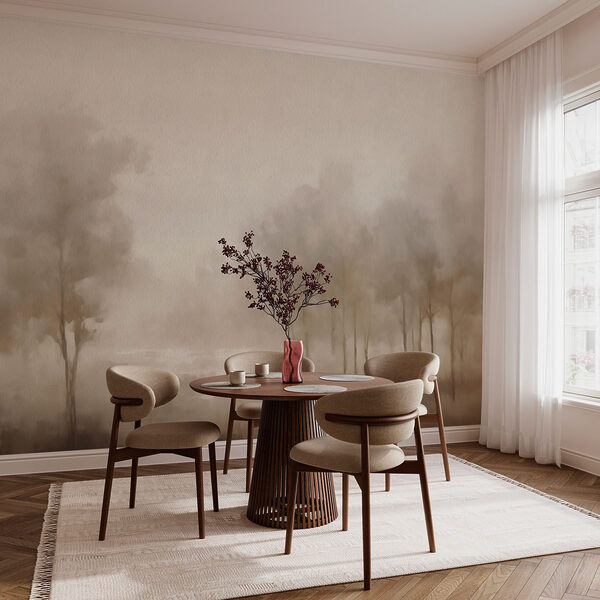Wall mural Foggy landscape with trees