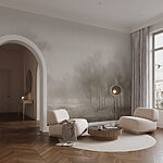 Wall murals Foggy landscape with trees