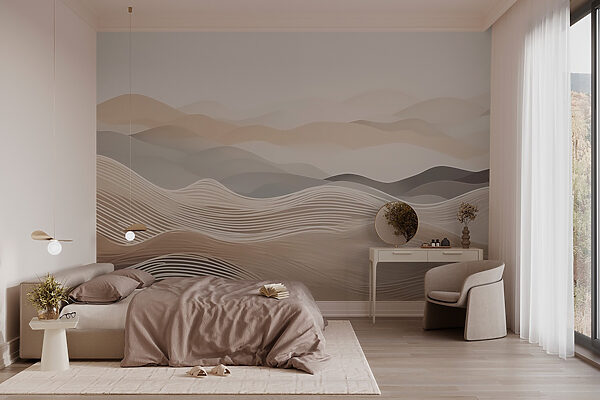 Landscape of hills with white and brown waves Wall murals Landscape of hills with white and brown waves