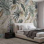 Wall mural Tropical leaves on beige background