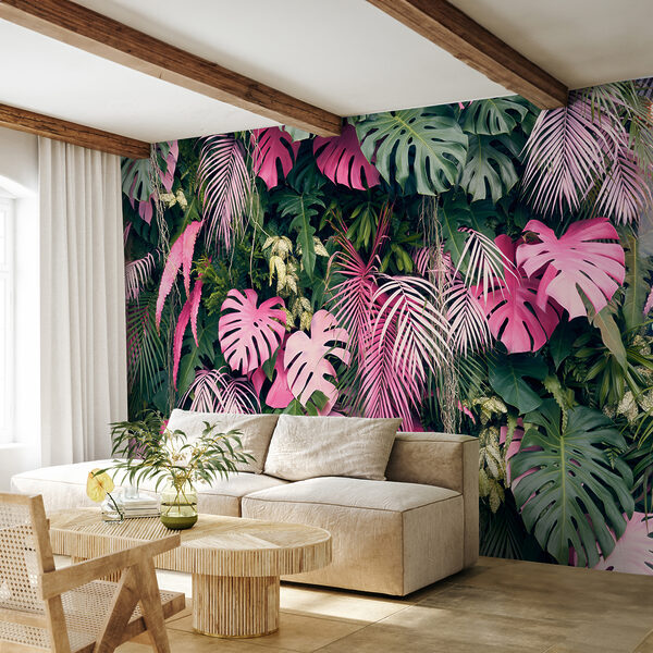 Wall mural Pink leaf with holes