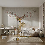 Wall mural Watercolor of a deer with flowers on its head