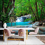 Wall mural Peaceful waterfall in lush forest