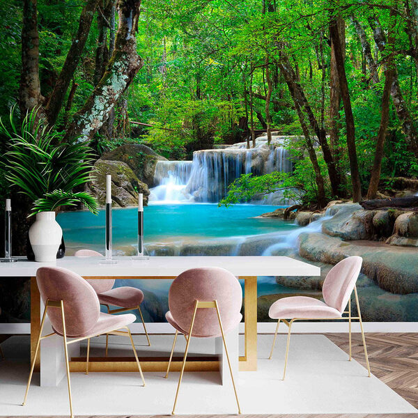 Wall mural Peaceful waterfall in lush forest