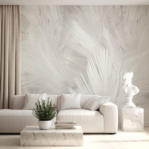 White feathers on a white surface Wall mural White feathers on a white surface