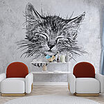 Wall mural Sleeping kitten drawing on paper