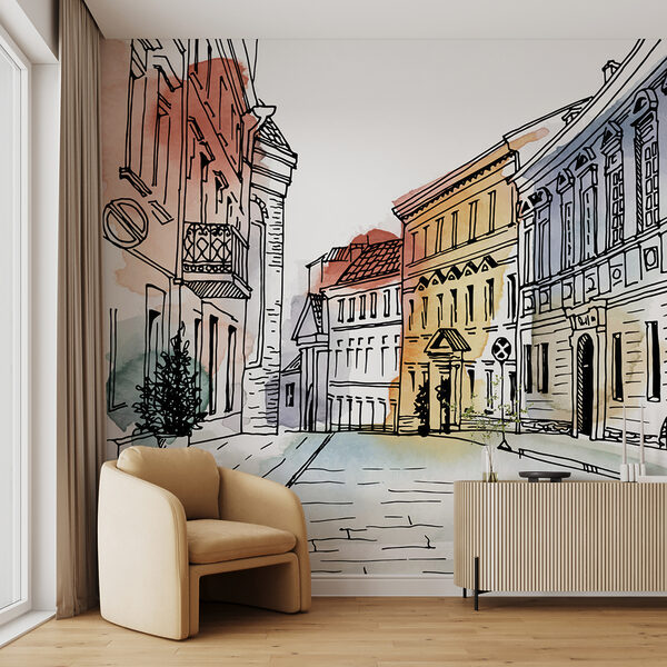 Wall mural Drawing of a building