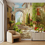 Wall mural Charming street with vibrant flowers