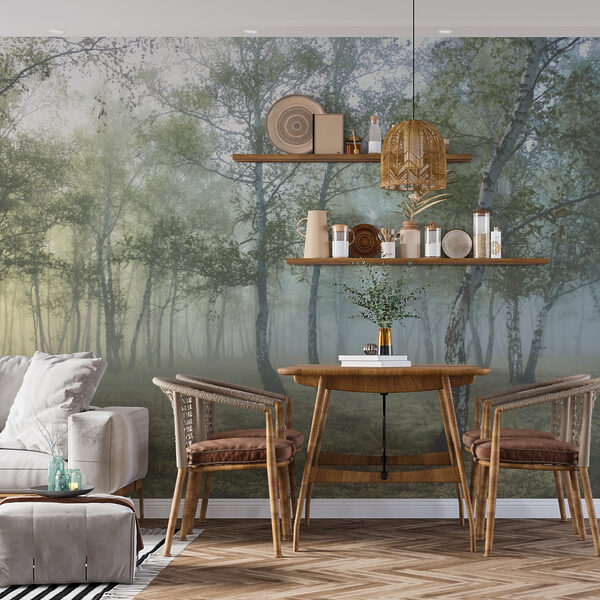 Wall mural Misty sunrise in a tranquil forest