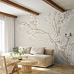 Wall mural Birds perched on blooming branches