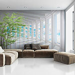 Wall mural Sunlit corridor with vibrant leaves