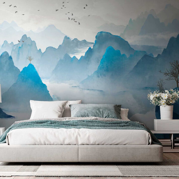 Wall mural Group of birds flying in the sky