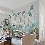 Wall mural Blue flowers dance in gentle breeze