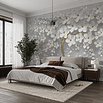 Wall mural Elegant tree with white blossoms