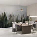 Wall mural Foggy forest in the morning mist
