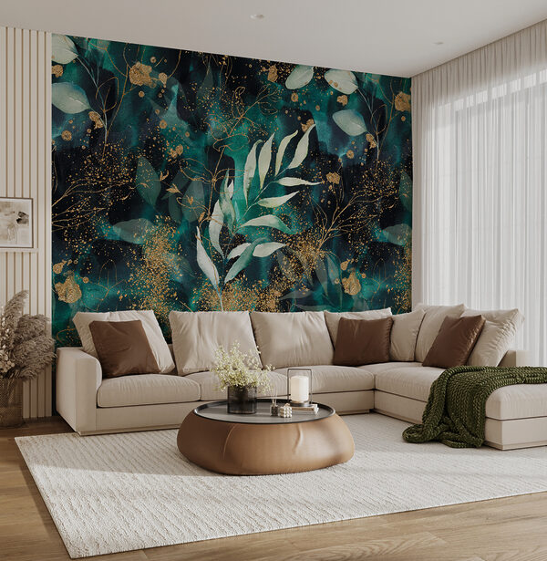 Wall mural Abstract leaves with shimmering accents