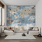 Wall mural Map of the world with different animals
