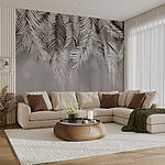 Watercolor of a zebra Wall mural Silver palm leaves on soft background