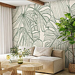 Wall mural Green leaves with intricate line patterns