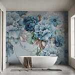 Wall mural Elegant teal blossoms in soft harmony