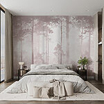 Wall mural Foggy forest with tall trees