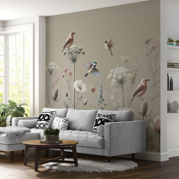 Wall mural Birds on flowers and plants